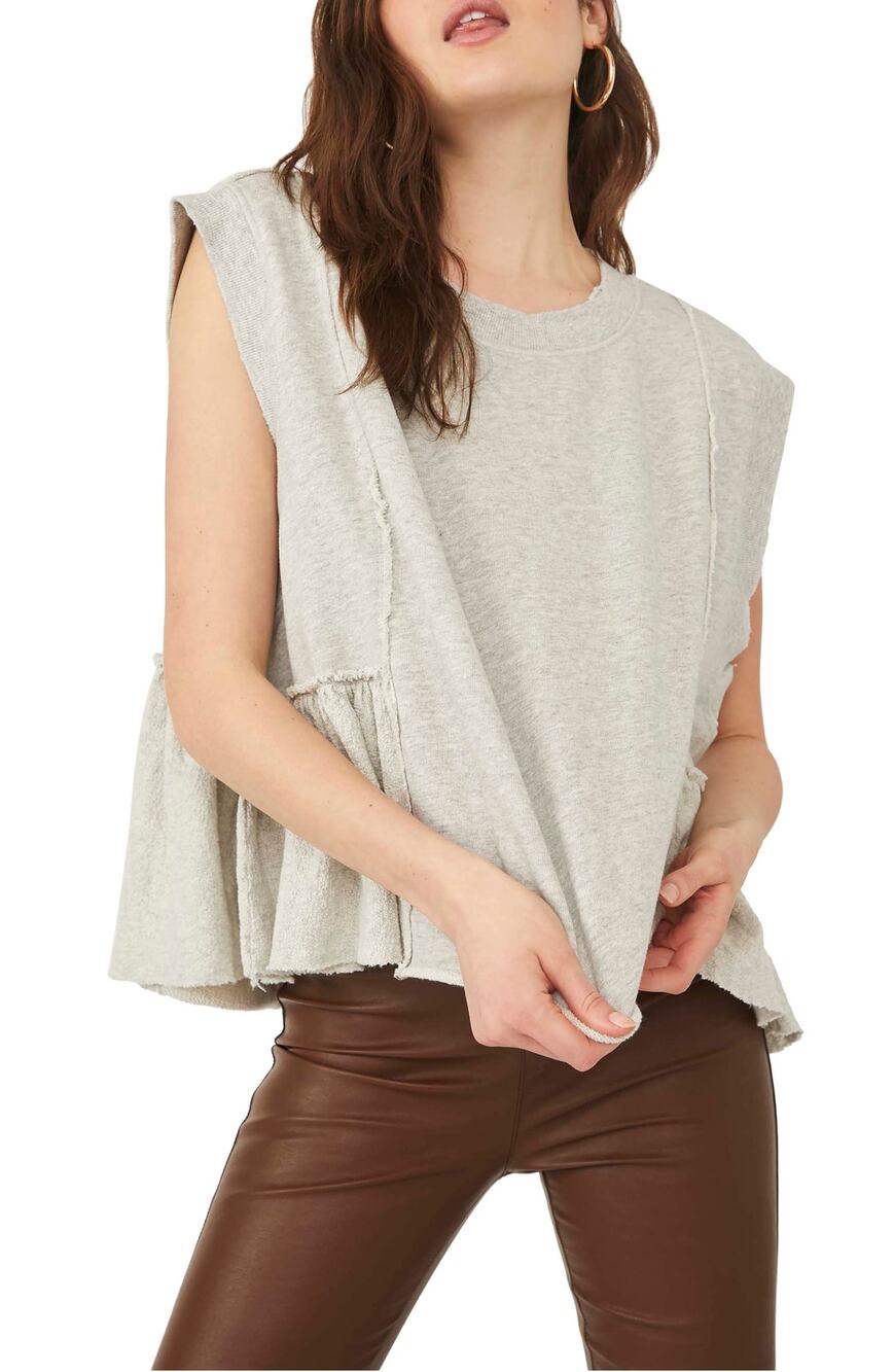 Free People Danny Raw Edge Pullover Sand Grey Heather Size XL